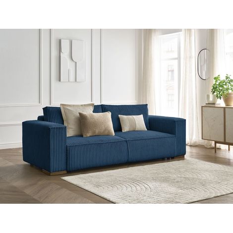BOBOCHIC - Canapé droit convertible coffre CHELSEA gros côtelé doux Bleu foncé (1/5)