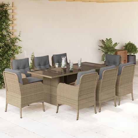 9-tlg. Garten-Essgruppe mit Kissen Beige Poly Rattan (1/5)