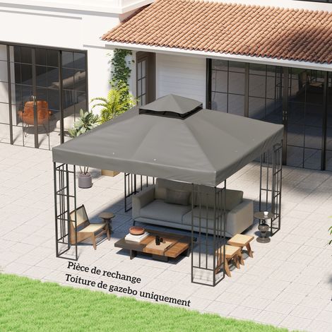 Toldo para cenador de 3 x 3 m, toldo de repuesto para cenador de 2 niveles, protección UPF30+, orificios de drenaje, color gris.