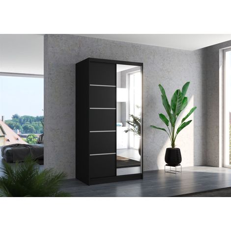 Schiebetürenschrank Schrank Nr.125 in Schwarz matt 100x200x58 cm (1/3)