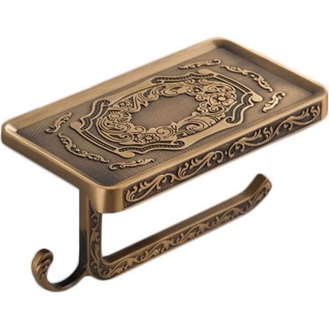 Toilet Paper Roll Holder - Brass - Shelf Support - Multifunctional - Reversible Design - 18.4 x 9.9 cm (1/4)