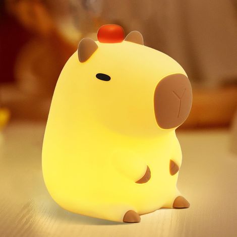 Veilleuse Capybara, adorable lampe capybara orange pour enfants, veilleuse tactile LED en silicone souple, décoration de chambre d'enfant, cadeau idéal pour Noël ou un anniversaire.