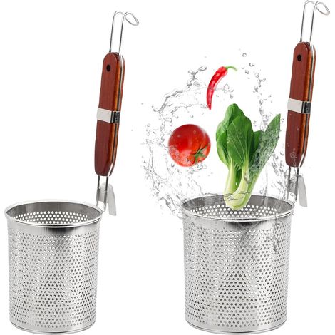 2pcs Panier à Pâtes, Filtre à Nouilles,Panier à pâtes Micro-perforé en Acier Inoxydable,Tamis Farine,Passoire Inox, Panier de Cuisson avec Poignée Passoire pour Pâtes,Aliments Frits,14cm+12cm (1/5)