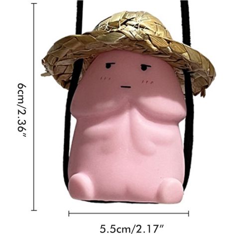 Suspension de voiture chapeau de paille oscillant, dessin animé amusant, décoration rétroviseur intérieur, accessoire auto original, ornement pendentif rigolo pour habitacle. (1/5)