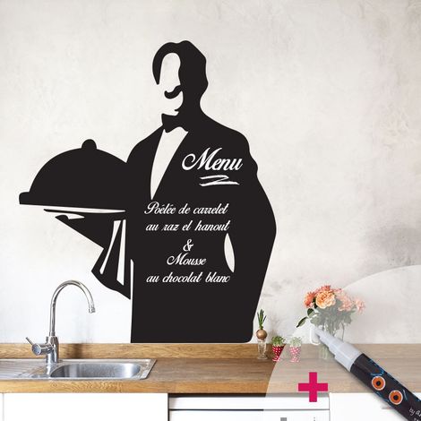 Sticker ardoise tableau noir - stickers muraux adhésif effaçable - SERVEUR + CRAIE LIQUIDE BLANCHE - 30x25cm (1/4)