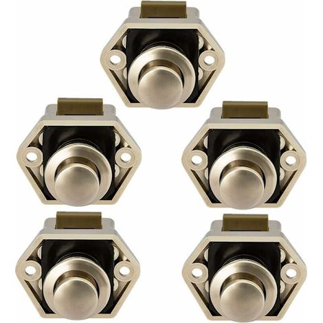 Loquet à bouton-poussoir pour camping-car - Verrou à bouton-poussoir pour la fermeture de porte de placard pour camping-car, caravane, 5 pièces (nickel)