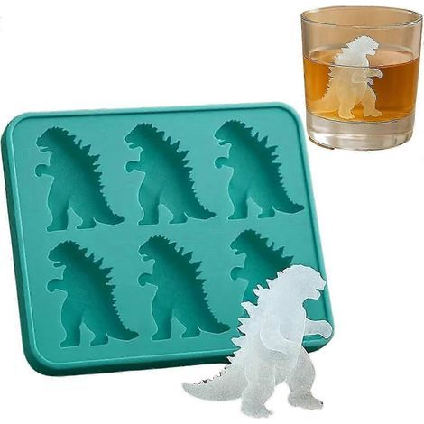 Eiswürfelform in Dinosaurierform, 6-fach fassende Eiswürfelform in Dinosaurierform mit Deckel, ideal für Partys und Cocktails, leicht zu befüllen und zu entformen, gefriergeeignet, für den Sommer (Dri