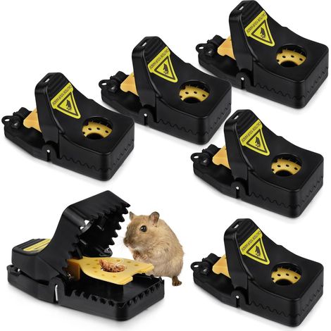 Piège à souris professionnel, 6 pinces réutilisables et efficaces, avec boîte à appât, idéal pour la cuisine, le jardin et l'extérieur.