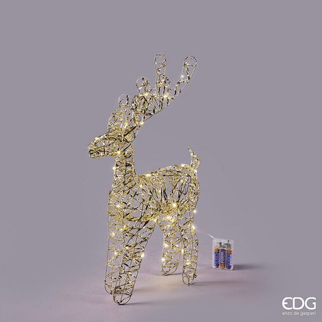 EDG Enzo De Gasperi Decoro Renna di Natale Led Intreccio 50 MicroLed  H 50 Cm L 13 Cm L 27 Cm  IP20 Gold