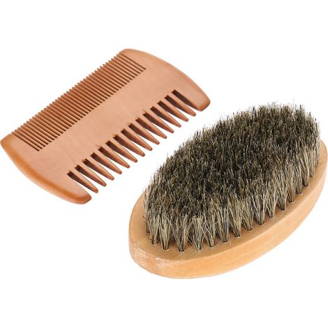 Ensemble de brosses à barbe ovales double face en poils de sanglier pour hommes. (1/5)