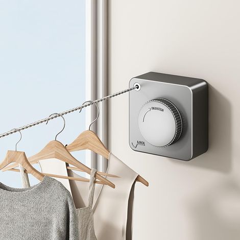 Fil a Linge Retractable Mural, Etendoir à Murale 4.8M en Acier Inoxydable, Corde pour Lntérieur et Extérieur, Anti Affaissement, Idéal Balcon Salle de Bain ﻿ -'Parent'-'-