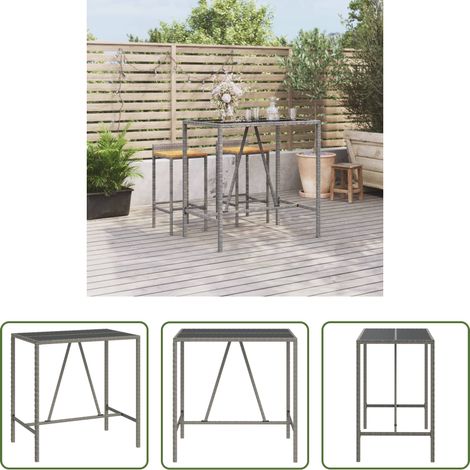 vidaXL Terrassenmöbel - Bartisch mit Glasplatte Grau 110x70x110 cm Poly Rattan (1/5)