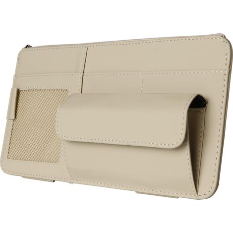 Organiseur de pare-soleil de voiture avec plusieurs poches - Peut contenir des lunettes de soleil, des documents et des cartes - Compatible avec la plupart des véhicules, couleur crème (1/5)