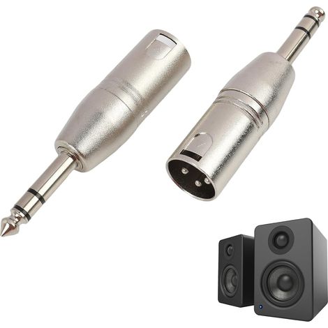 Pack of 2 jack to XLR adapters, 6.35 mm to adapter, jack to XLR converter, professional-grade 6.35 mm male to male connectors for mixing consoles and speakers (1/5)
