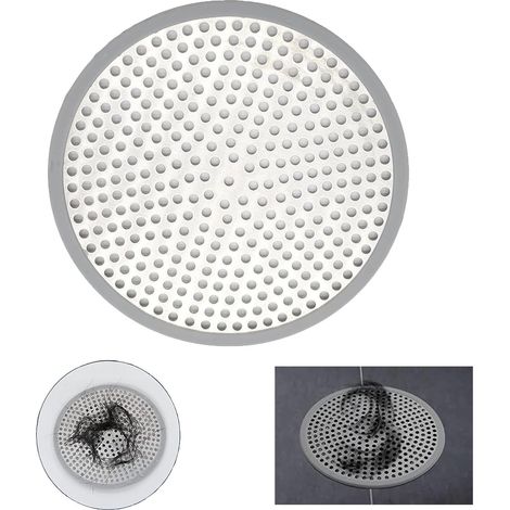 Attrape Cheveux Douche Filtre Evier Cuisine de Rond en Acier Inoxydable Argenté Grille Evier Anti-Obstruction pour Douche de Salle de Bain, pour Salle de Bain et Cuisine 12 x 12 cm (1/5)