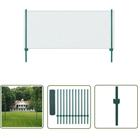 The Living Store Maschendrahtzaun mit Pfosten Stahl 25 x 0,5 m Grün - Metallzaun - Gartenzaun - Stahldrahtzaun - Weidezaun - Hundezaun (1/4)