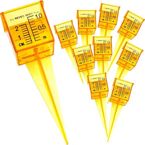 Pluviometre - En Plastique Jaune Transparent - Échelle Claire en Pouces et Millimètres - Pour Jardin Pelouse Arrière-Cour - 10 Pièces (1/5)