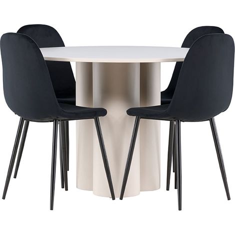 Olivia ensemble pour salle à manger table Ø110cm et 4 chaises velours beige. (1/5)