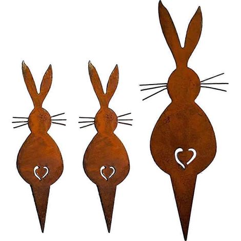 Piquets décoratifs en forme de lapin pour jardin extérieur, embellissant les sculptures de jardin.