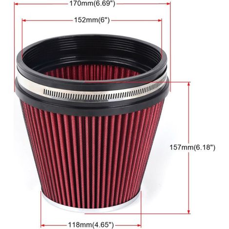 Modification automobile : Filtre à air haute performance en forme de champignon, diamètre 152 mm, rouge 6 pouces, emballage individuel. (1/4)