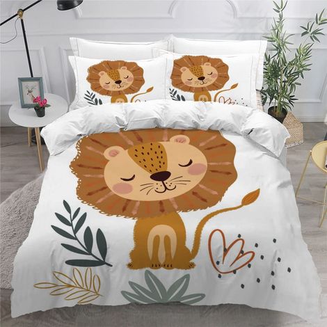 Parure de lit avec housse de couette de 135 x 200 cm et 2 taies d'oreiller de 80 x 80 cm, en microfibre douce, à fermeture éclair, motif d'animaux sauvages, pour enfant garçon et fille (1/5)