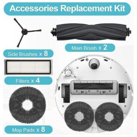 Compatible pour Dreame L10 Prime / L10s Ultra/Xiaomi X20 Plus / X10 Plus Pièces de Rechange pour Dreame L10s Pro 2 Brosse Principale 8 Chiffons de Nettoyage 4 Filtres 8 Brosse Latérale
