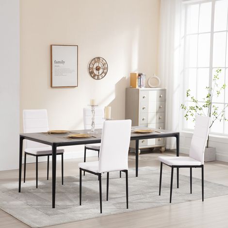WOLTU Esszimmerstühle 4er Set Küchenstuhl Polsterstuhl mit hoher Rückenlehne Metallbeinen, Schminkstuhl Wohnzimmerstühle aus Kunstleder, für Esszimmer Küche Wohnzimmer, Weiß (1/5)