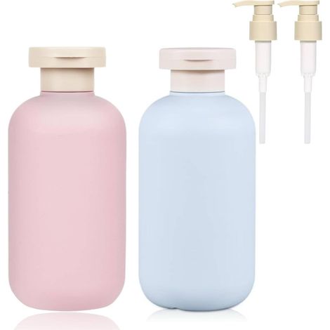 2 fons souples 200 ml avec bouchon flip et pompe, étanches, pour shampoing, gel douche ou cosmétiques (1/5)