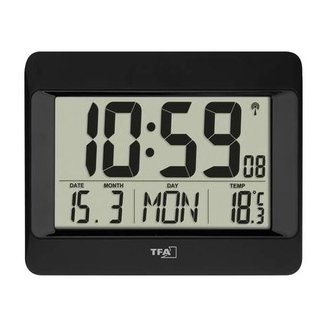 Horloge murale TFA Dostmann 60.4519.01 radiopiloté(e) 21.5 cm x 2.6 cm x 16 cm noir grand écran (1/5)