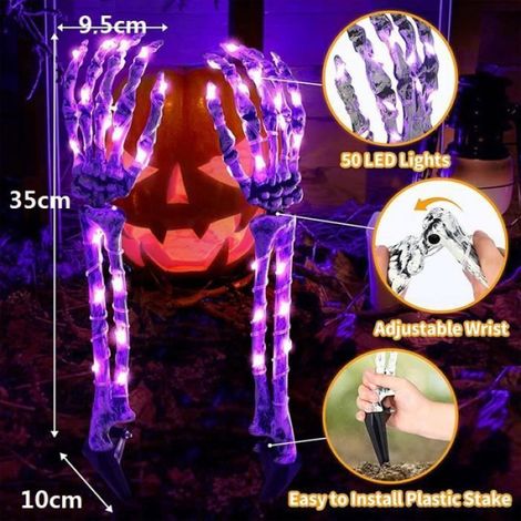 Lampadaire Halloween - Décoration - Main de squelette - Lumineux - Violet - Intérieur/Extérieur (1/4)
