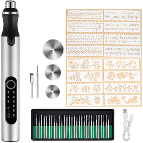 Stylo de gravure électrique, kit d'outils de gravure portable, mini stylo de gravure, USB rechargeable, DIY bijoux métal verre pierre plastique bois outil de gravure multifonction (1/3)