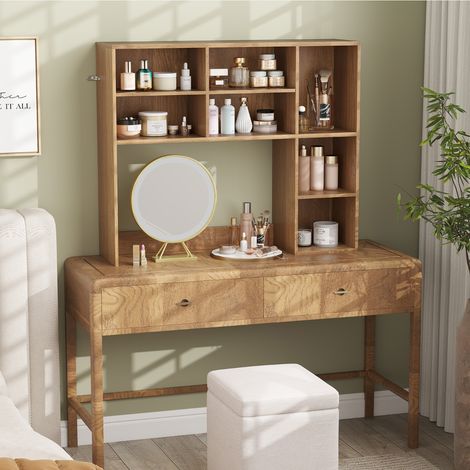 Étagère de Bureau Bibliothèque de Table avec 3 Étagères Réglables et Compartiment Ouvert pour Moniteurs jusqu'à 27" Naturel (1/5)