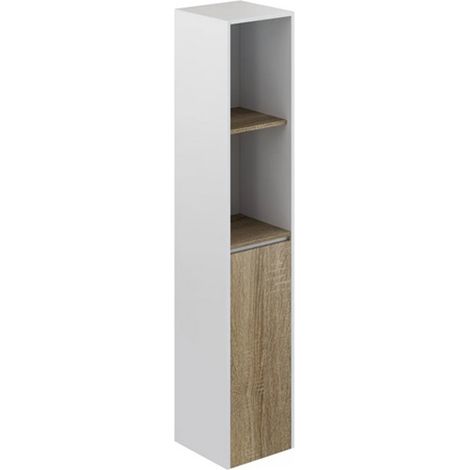 Colonne de salle de bain en mélamine coloris chêne / blanc - Longueur 30 x profondeur 25 x Hauteur 140 cm -PEGANE- (1/2)