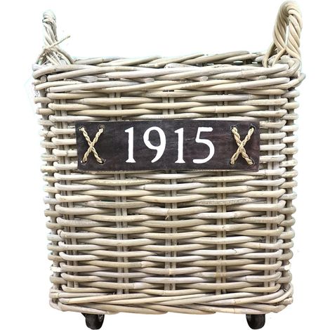 VAN DER LEEDEN Rattan Kaminholzkorb mit Rollen 40 x 40 cm