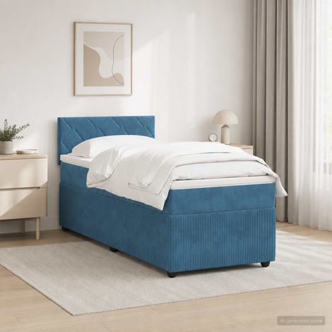 vidaXL Lit boxspring avec matelas Bleu 90 x 200 cm Velours (1/5)