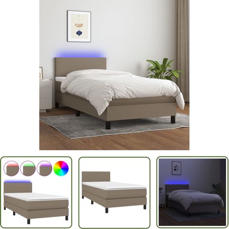 The Living Store Sommier à lattes de lit avec matelas LED Taupe 90x200 cm Tissu - Sommier Tapissier - Lit Plateforme - Lit Avec Led - Matelas À Ressorts Ensachés - Têted Lit Ajustable (1/5)