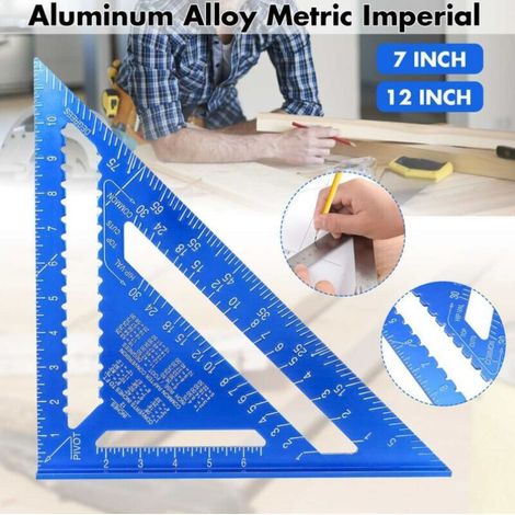 Equerre Menuisier MULTI FONCTIONS 180 mm Metal Aluminium Regle Équerre Trusquin Guide Raporteur Angle 45 90 Degres Outillage Charpentier Outil Traçage Guidage Menuiserie Bois - Bleu (1/4)