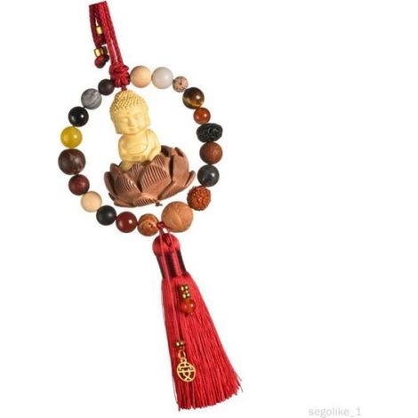 Pendentif Bouddha - Bois Naturel - Décoration Voiture Intérieur - Diamètre 7,5 cm - 1 Pièce (1/4)