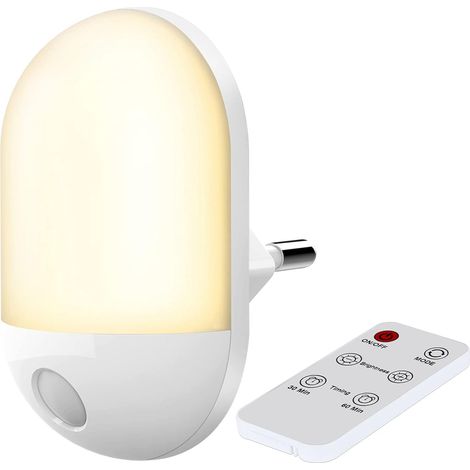 Veilleuse LED avec Télécommande - 2 Couleurs Lumineuses (Chaud et Blanc) - 3 Niveaux de Luminosité Réglables - Minuterie Intégrée - Pour Chambre d'Enfant, Escaliers, Couloirs - 1 Pièce