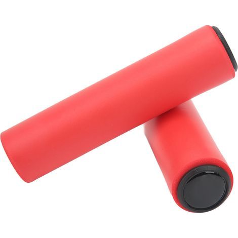 Set mit 2 weichen, rutschfesten Silikon-Mountainbike-Griffen zur Reduzierung von Handermüdung, mit PVC-Endkappen und Stoßdämpfung. Farbe: Rot. (1/5)