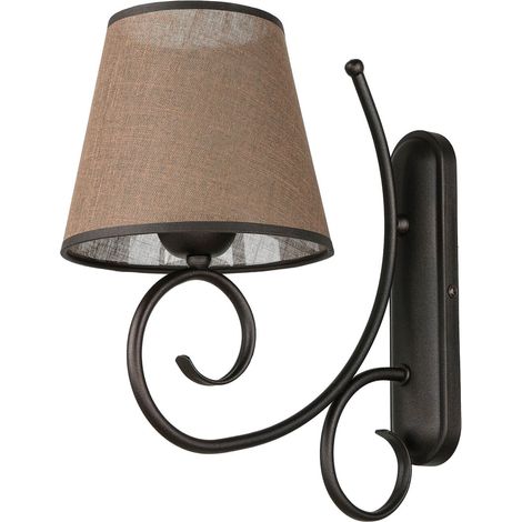 Wandleuchte E27 Braun Stoff Metall Rustikal Wandlampe
