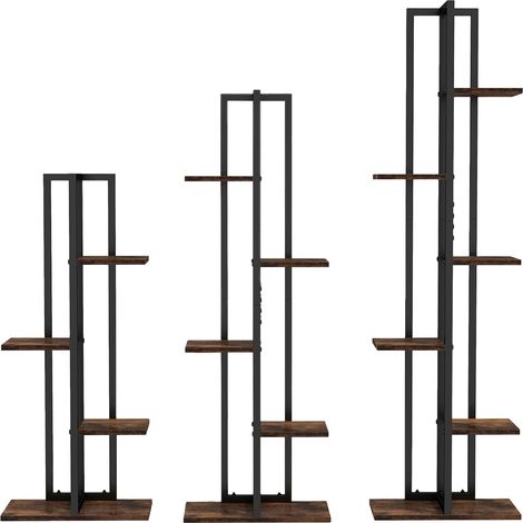 GOPLUS 3PCS Support Plantes Interieur, Porte Plante Interieur avec Étagère à Fleurs en Métal à 4/5/6 Niveaux, Échelle à Plantes et Multi-niveaux pour Jardinière, Idéal pour Salon, Balcon, Noir (1/5)