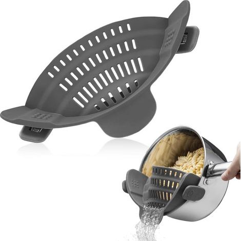(Grigio) Cestello scolapiatti universale in silicone con clip - Cestello scolapiatti a scatto - Cestello scolapiatti da cucina in silicone - Pulizia rapida - Per scolare pasta e verdure (1/4)