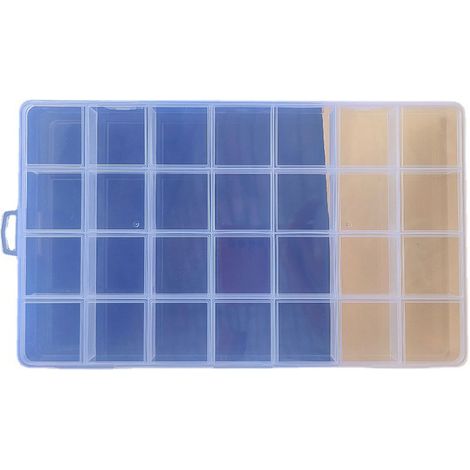 Boîte de rangement transparente en plastique ABS à 28 compartiments pour petits objets, bijoux et élastiques à cheveux.