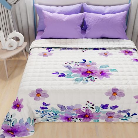 Couvre-lit d'été 220x260 cm 100 g/m² Double Face, Couette légère pour lit Une Place et demie, Printemps, Modèle Floral 03, 100% Fabriqué en Italie (1/4)