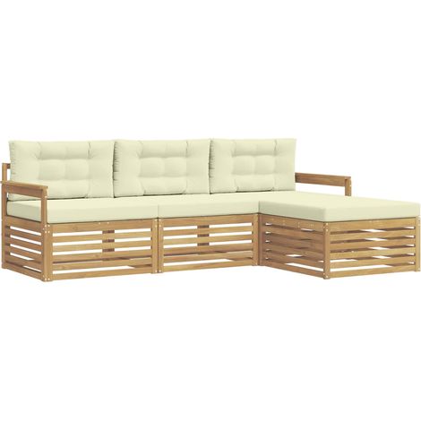 Outdoor Sofa Set with Cushion 4 pcs White and Cream Polyester vidaXL (1/5)