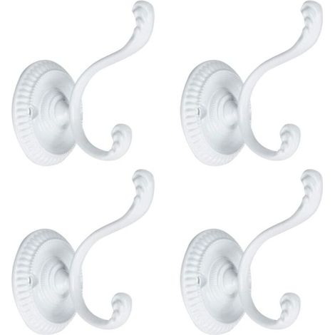 4 ganci appendiabiti da parete per accappatoi, asciugamani, bagno, cucina, porta, in lega di zinco con viti, bianchi