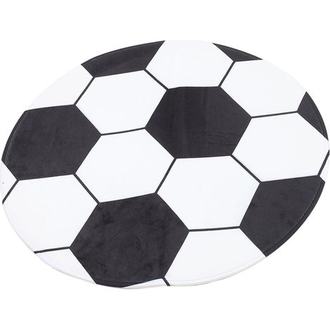 Tapis Rond Football 80 Cm Noir et Blanc en Polyester Antidérapant pour Chambre Garçon et Filles Garçon Tapis de Sol Décoratif et Lavable Bureau Sportif et Moderne (1/5)
