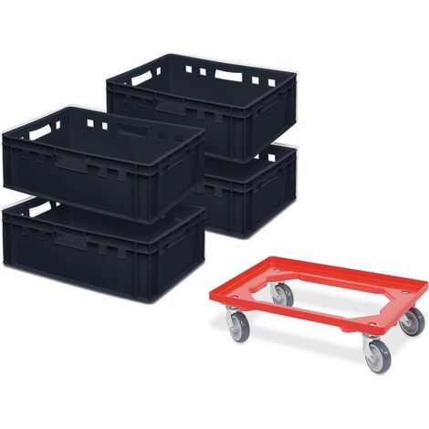 BRB 4x Fleischkasten E2, LxBxH 600x400x200 mm, inkl. Transportroller (schwarz)