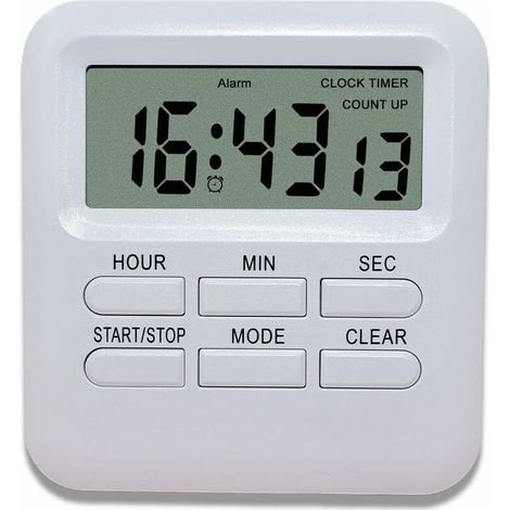 1 Minuteur numérique, horloge et réveil 3 en 1, grand écran LCD 2,4 pouces, mode vibration/bip, support magnétique et crochet, pour cuisine/étude/sport (1/5)